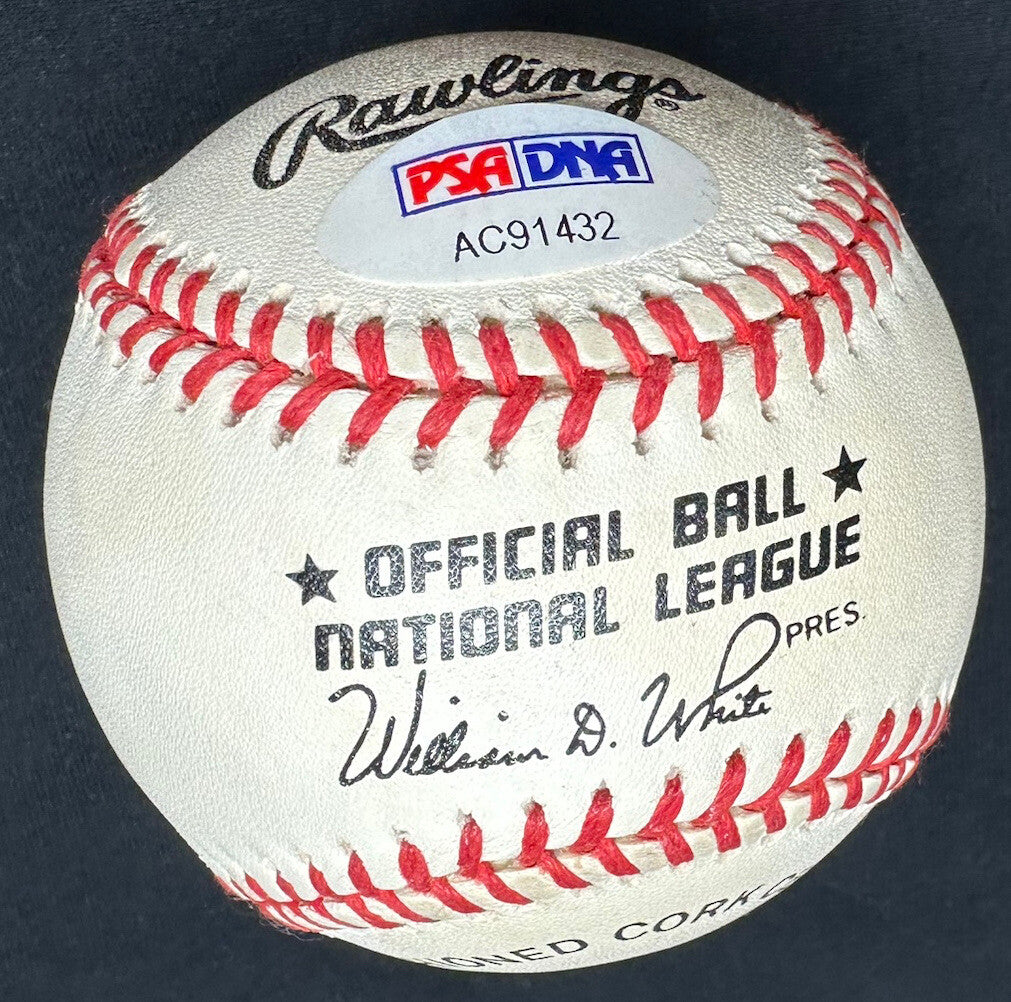 Enos Country Slaughter HOF 1985 Signed Stat Baseball PSA/DNA