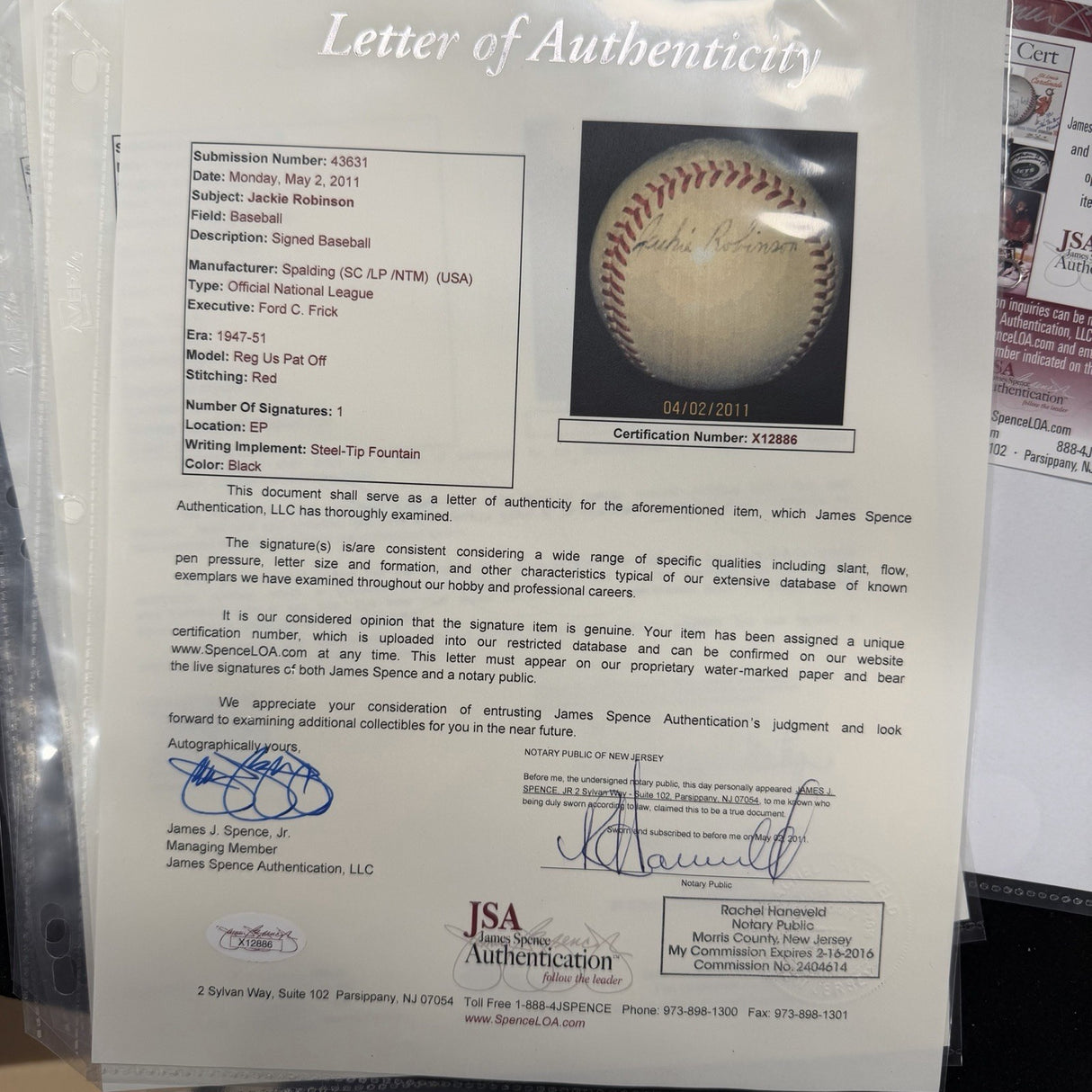 Jackie Robinson Single Signed ONL Ford C. Frick Spalding Baseball JSA LOA