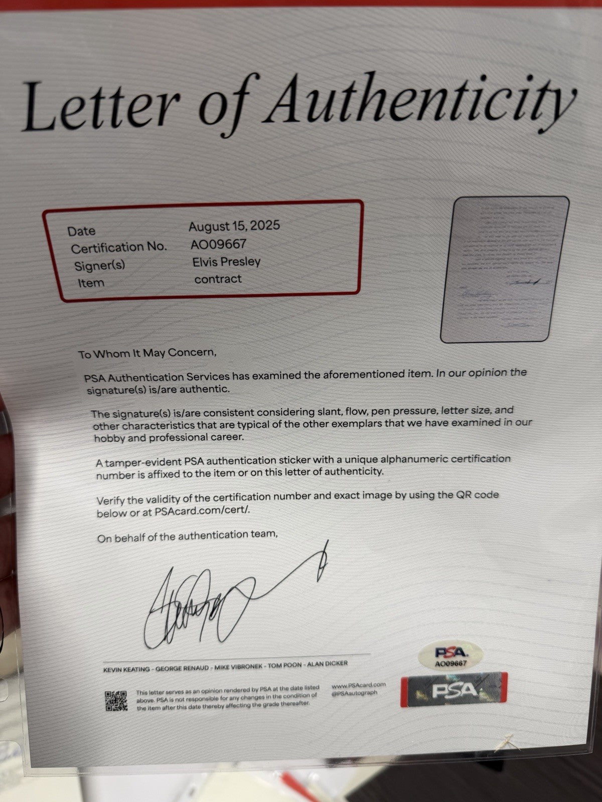 Elvis Presley Signed 1968 NBC Comeback Special Contract/Agreement PSA/DNA LOA
