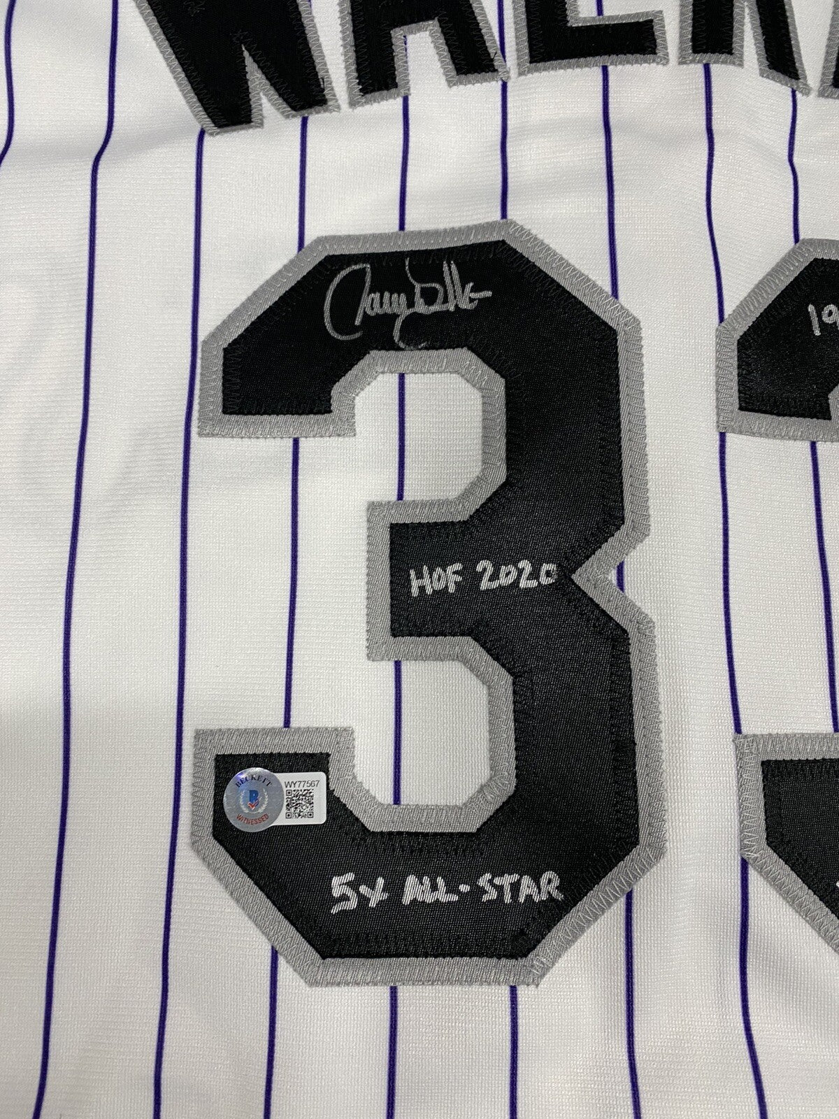 Larry Walker HOF 2020 97 MVP Stat Signed Authentic Rockies Jersey Beckett BAS