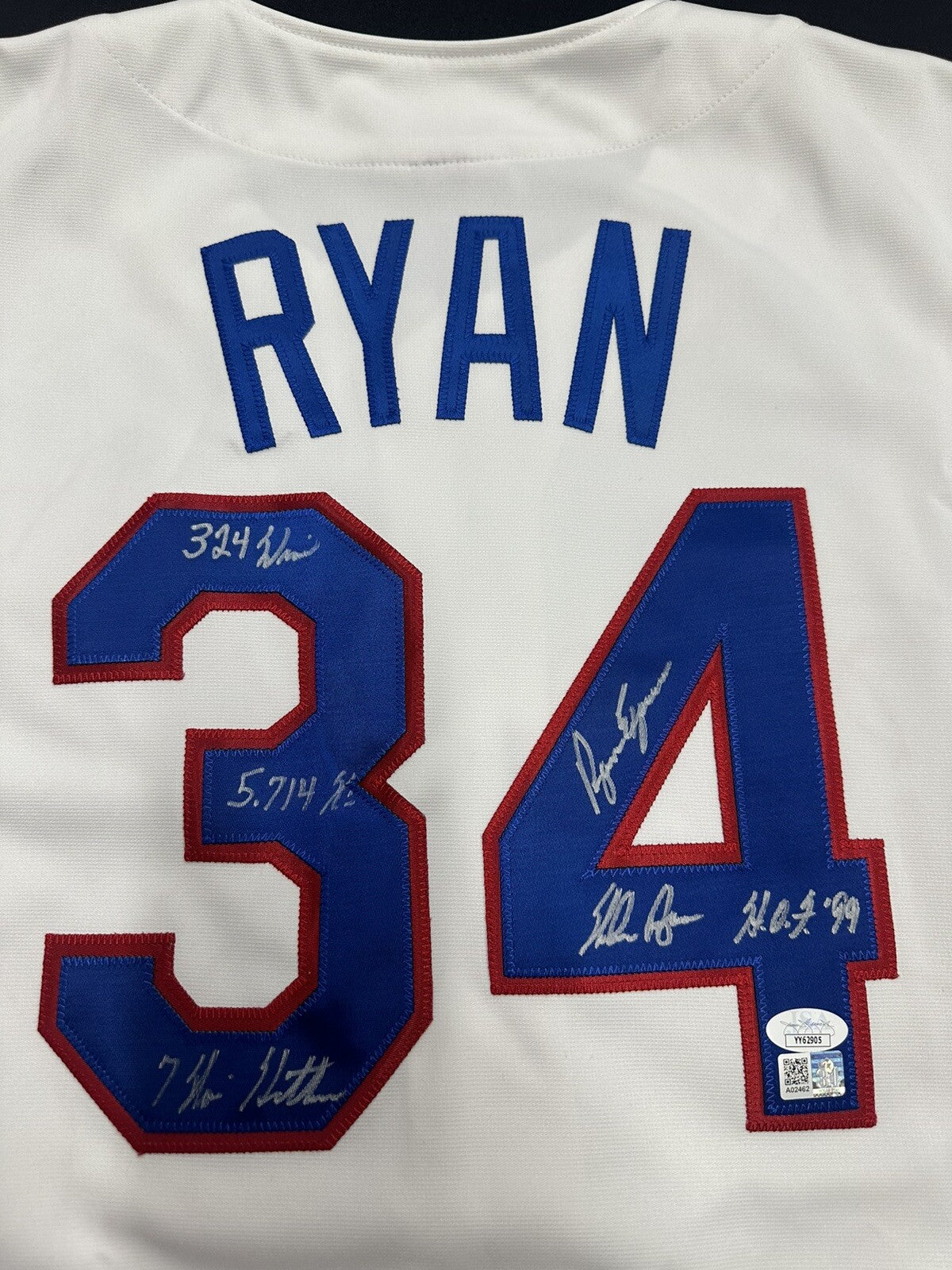 Nolan Ryan Signed Authentic Rangers Mitchell Ness Stat Jersey JSA LOA