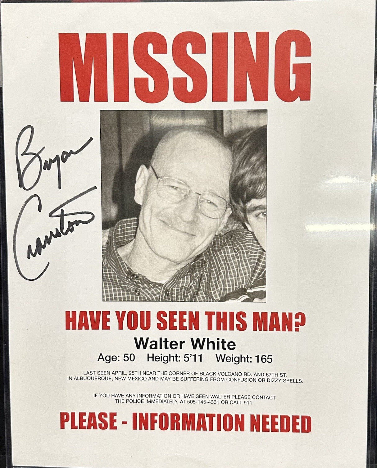 Bryan Cranston Signed Walter White Missing 8.5”x11” Flyer Photo JSA Breaking Bad