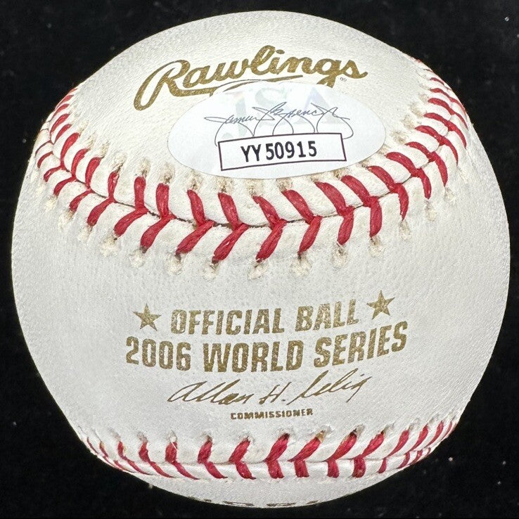 Josh Hancock 06 WS Champs Signed 2006 World Series Logo Baseball JSA LOA