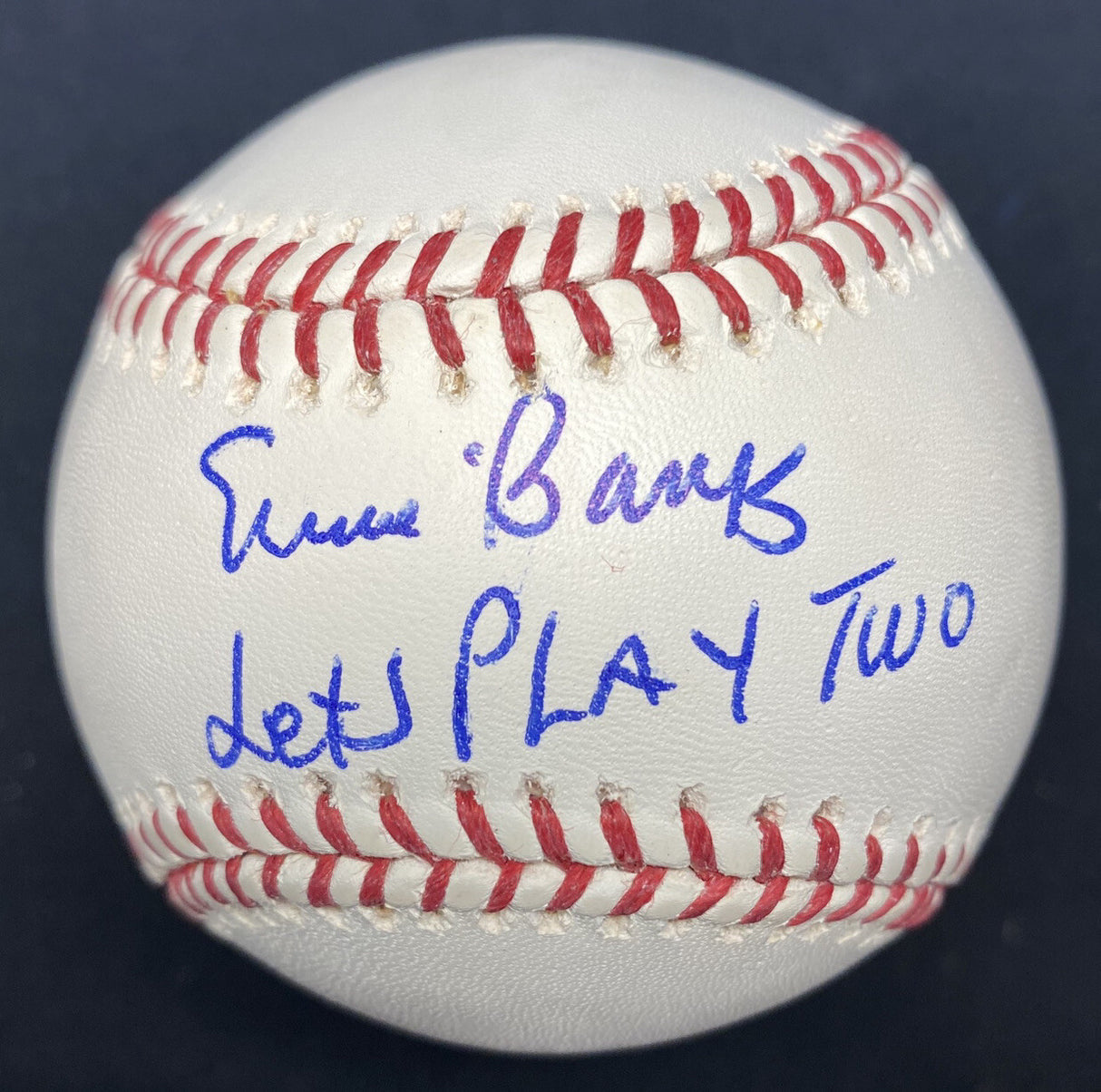 Ernie Banks Let’s Play Two Signed Baseball JSA