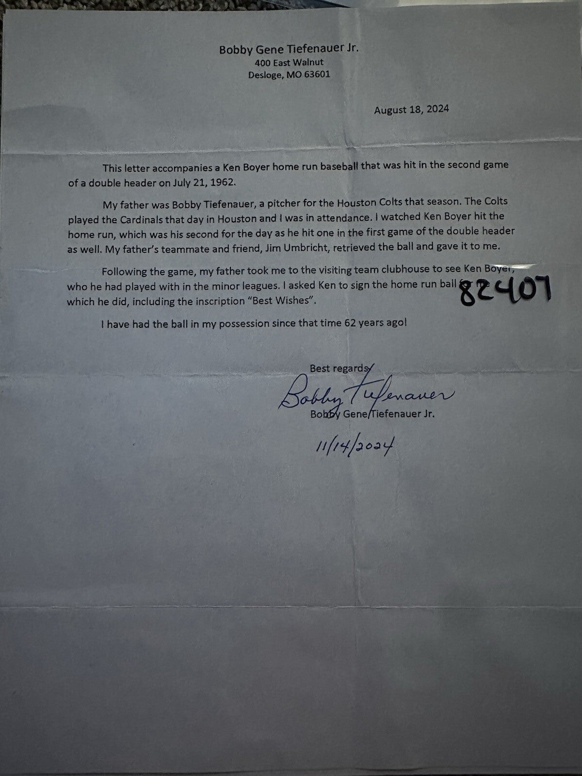 Ken Boyer Signed Game Used Home Run Baseball Beckett PSA/DNA LOA