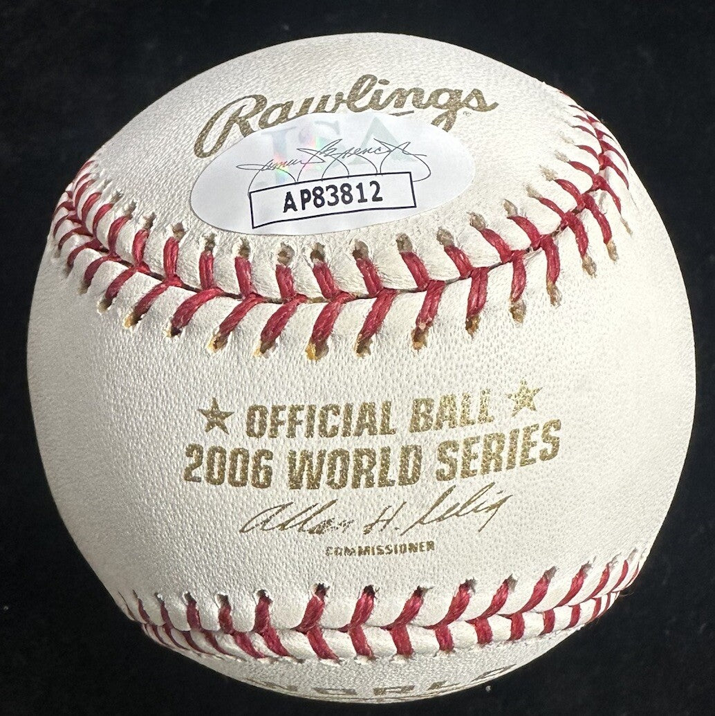 Adam Wainwright 06 WS Champs Signed 2006 World Series Logo Baseball JSA