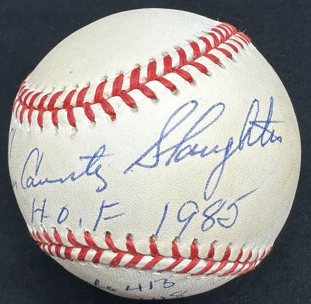 Enos Country Slaughter HOF 1985 Signed Stat Baseball PSA/DNA