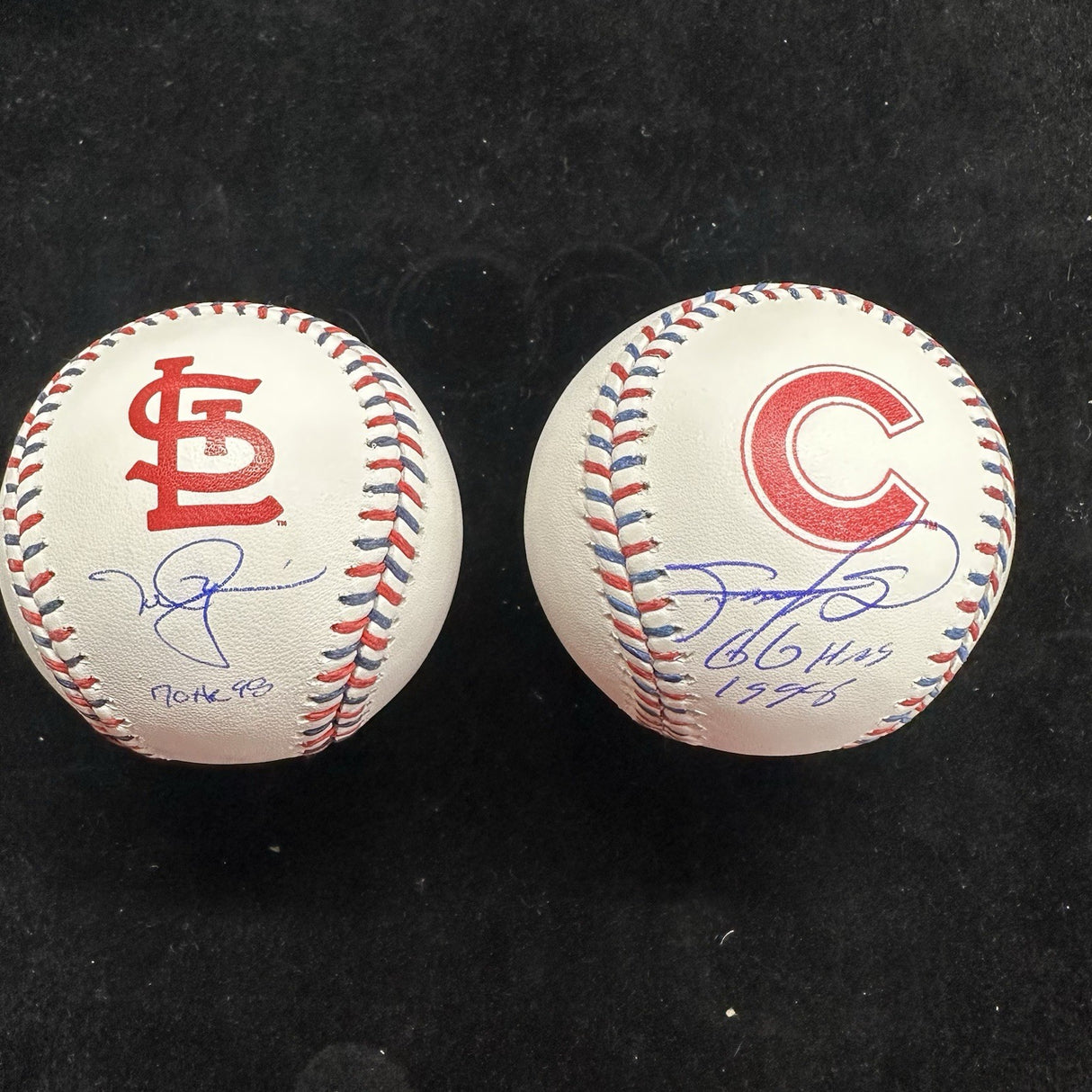 Mark McGwire Sammy Sosa Cardinals Cubs Signed Team Stitch Logo Baseball Set JSA
