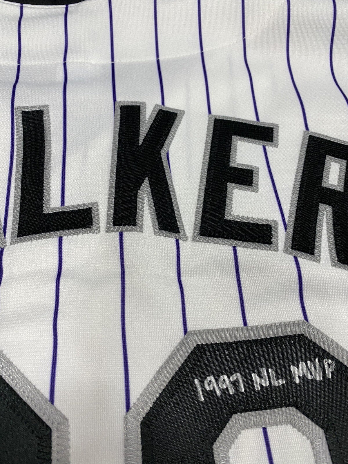 Larry Walker HOF 2020 97 MVP Stat Signed Authentic Rockies Jersey Beckett BAS