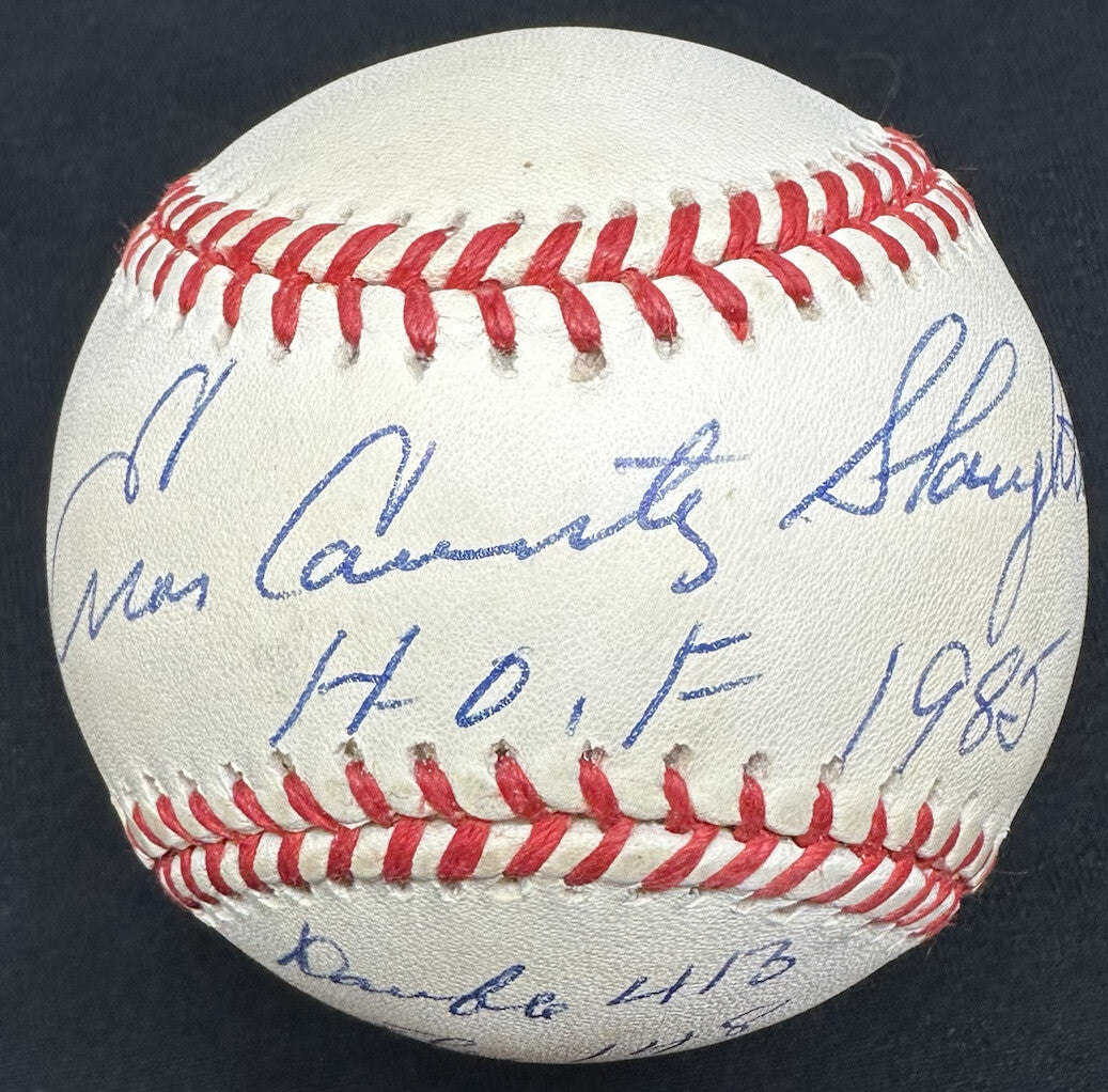 Enos Country Slaughter HOF 1985 Signed Stat Baseball PSA/DNA