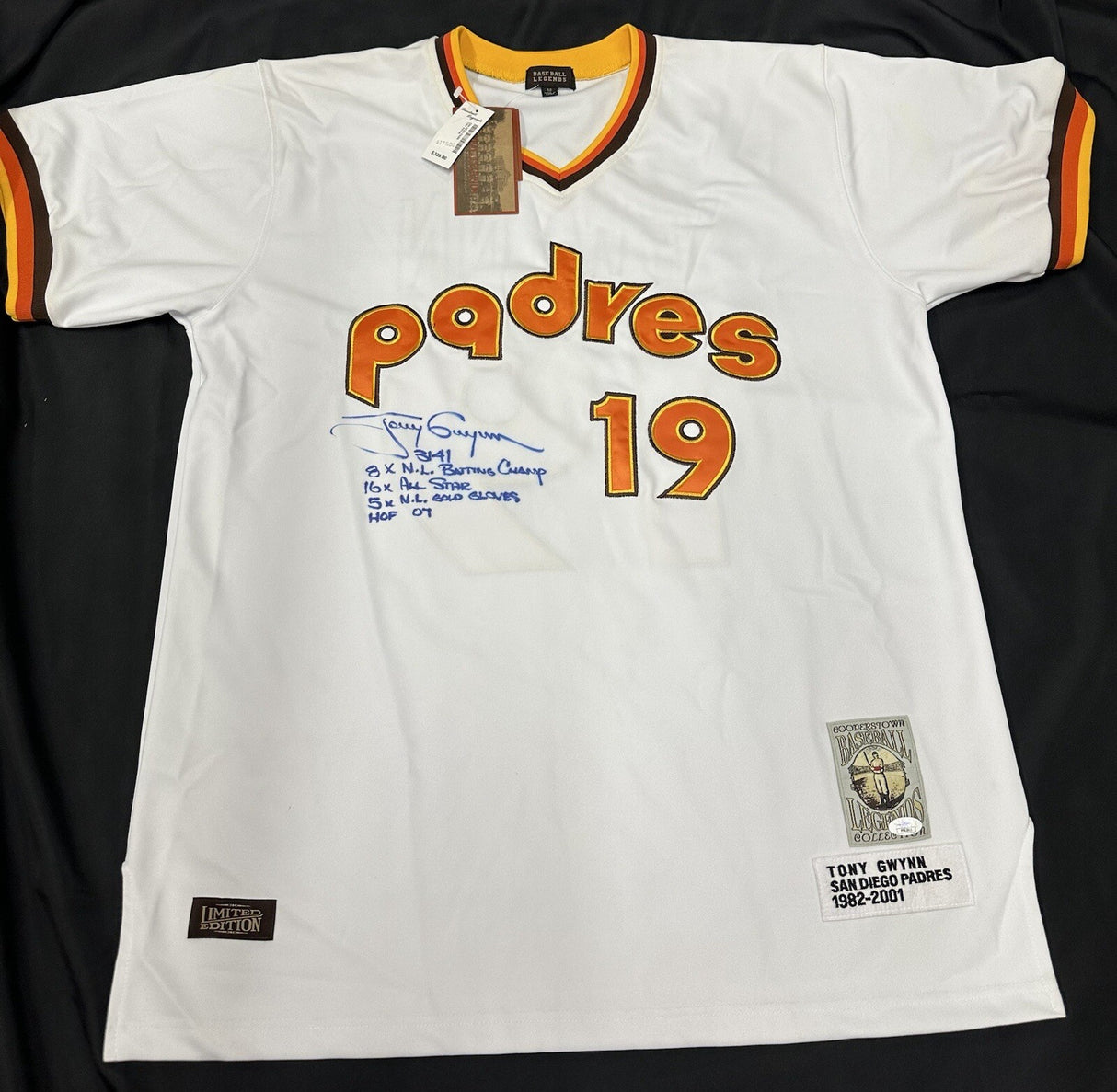 Tony Gwynn Signed Authentic Padres Baseball Legends Jersey JSA LOA