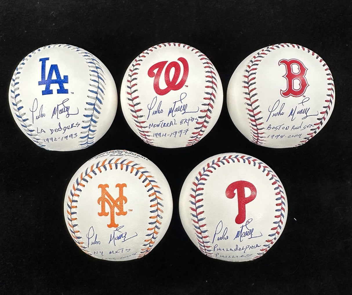Pedro Martinez Team-Stitch Logo Signed Baseball Set Beckett Witness Holo