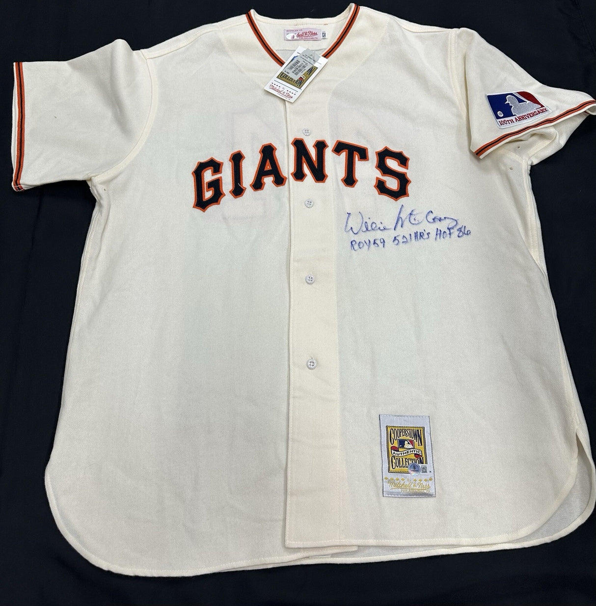 Willie McCovey Stat Signed Authentic Giants Mitchell Ness Jersey BAS