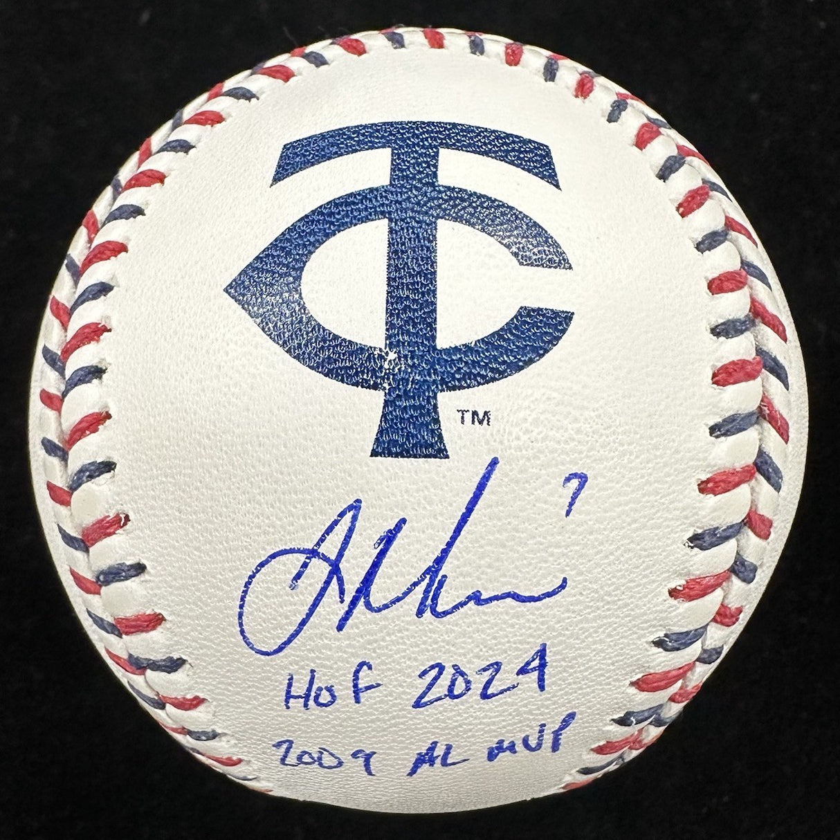 Joe Mauer HOF 2024 2009 AL MVP Signed Twins Team Stitch Logo Baseball Beckett