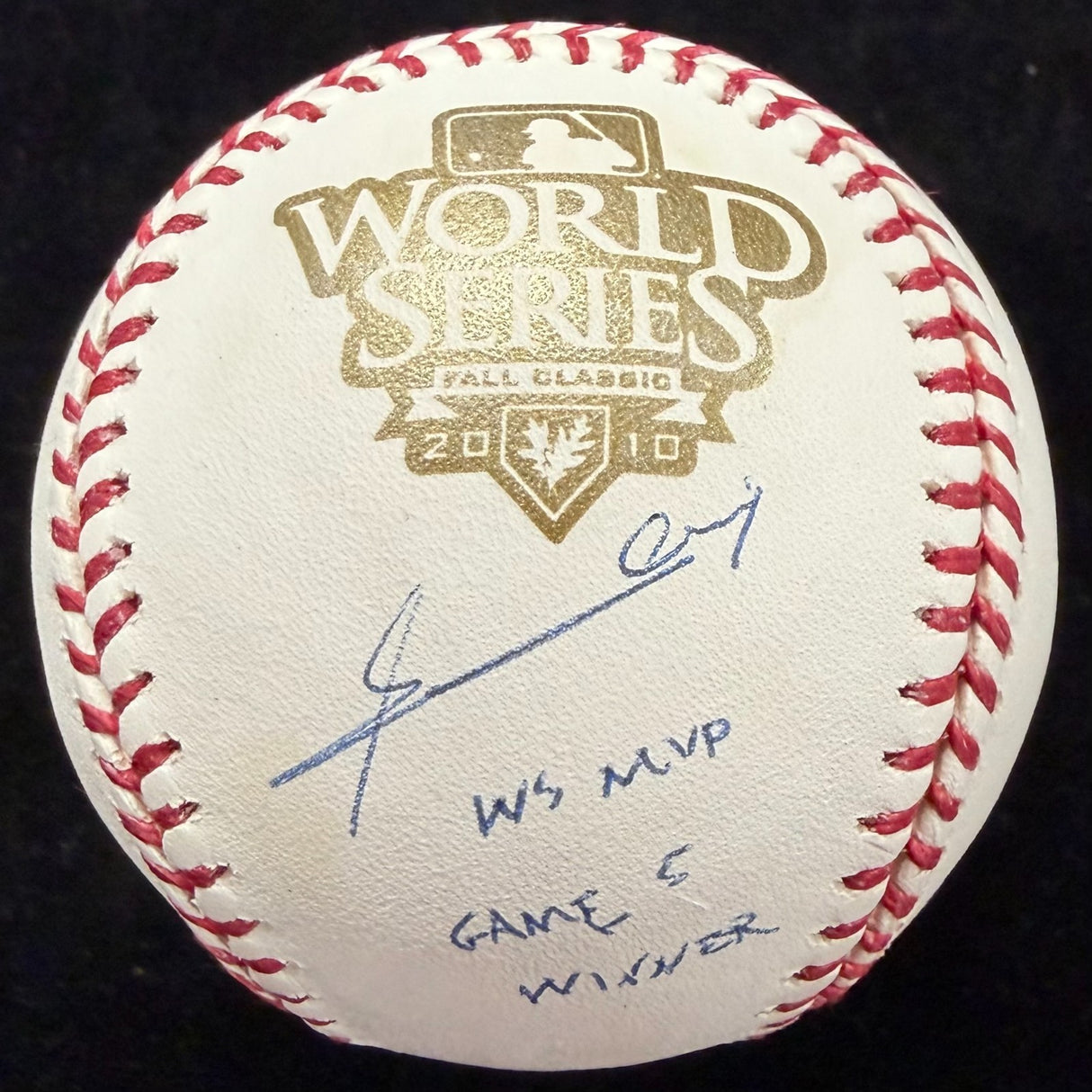 Edgar Renteria 2010 WS MVP Game 5 Winner Signed 2010 World Series Logo Baseball