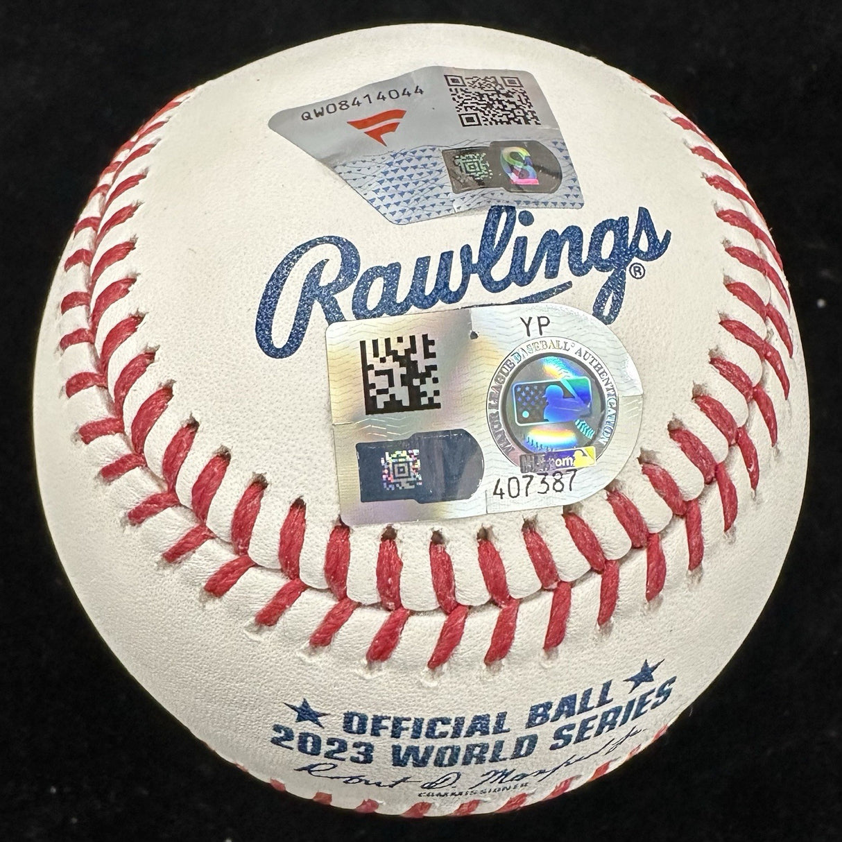 Max Scherzer 23 WS Champs Signed 2023 World Series Logo Baseball MLB Holo