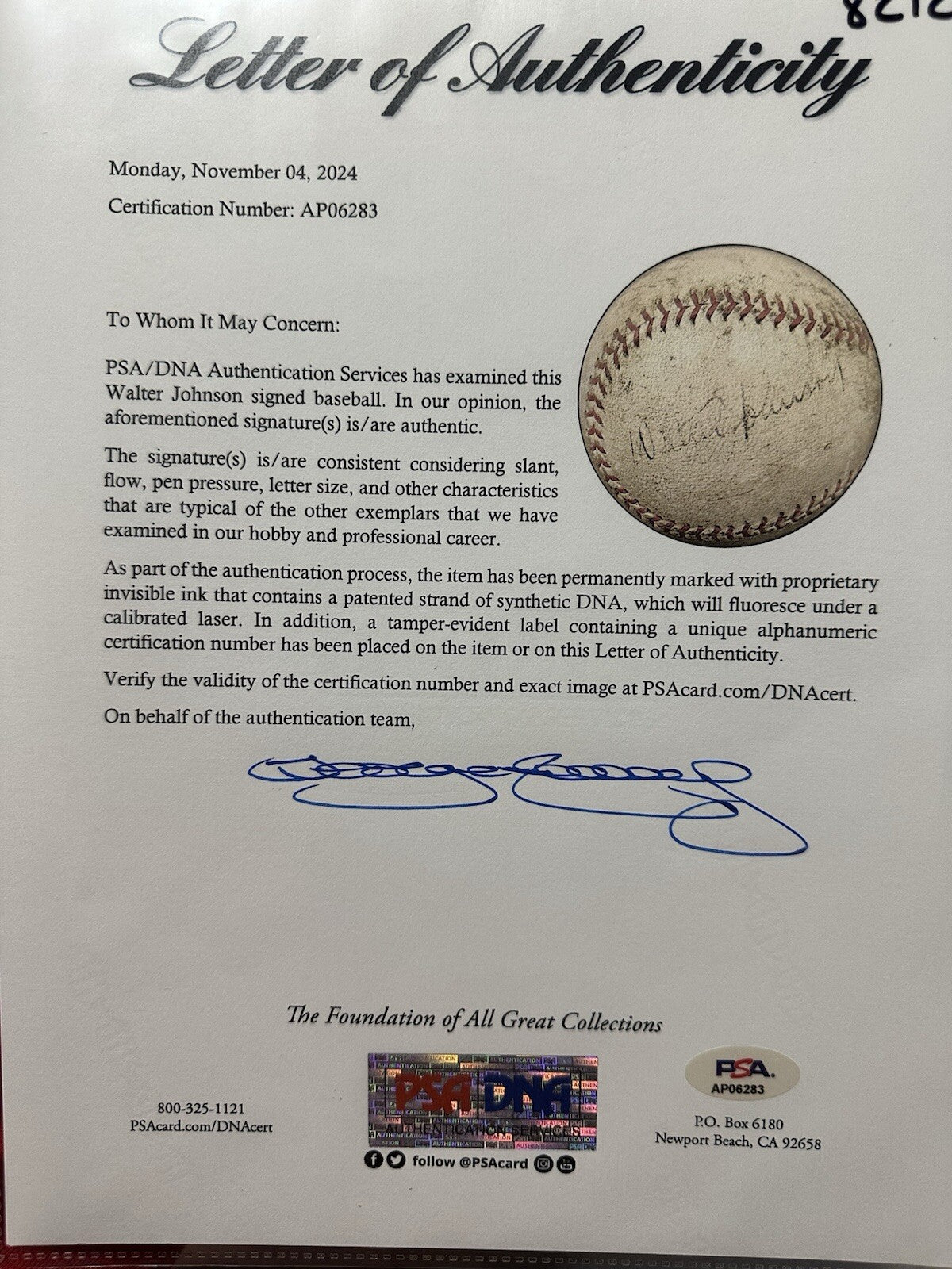 Walter Johnson Single-Signed Baseball PSA/DNA Beckett LOA