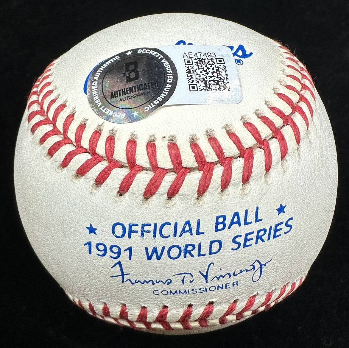 Kirby Puckett Signed 1991 World Series Logo Baseball Beckett BAS