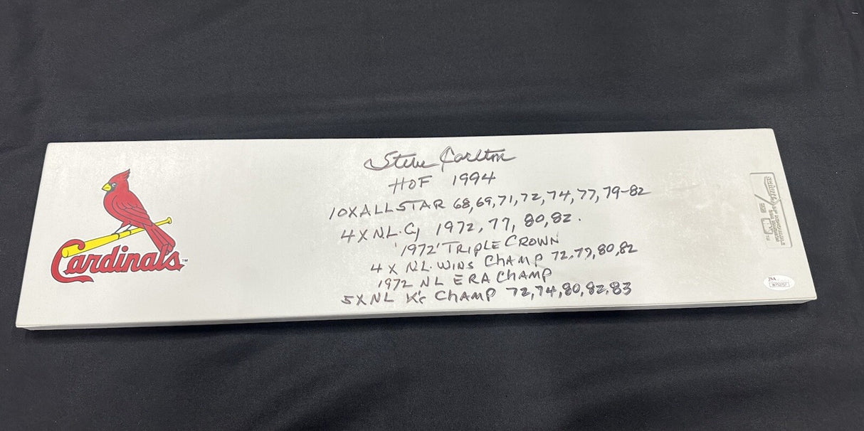 Steve Carlton Stats Signed Authentic Schutt Cardinals Pitching Rubber JSA