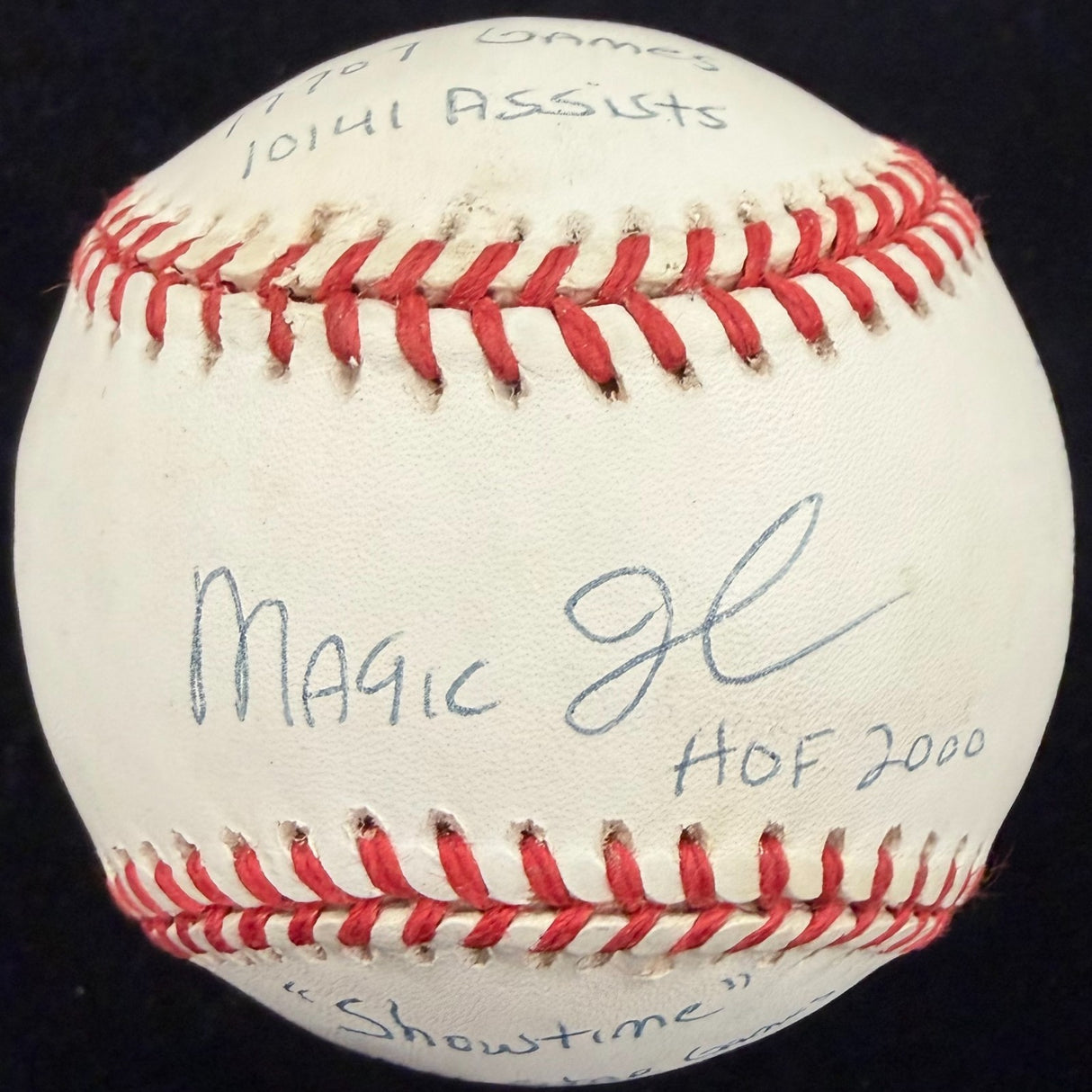 Magic Johnson Signed RJ Reggie Jackson Stat Baseball HMG Hologram