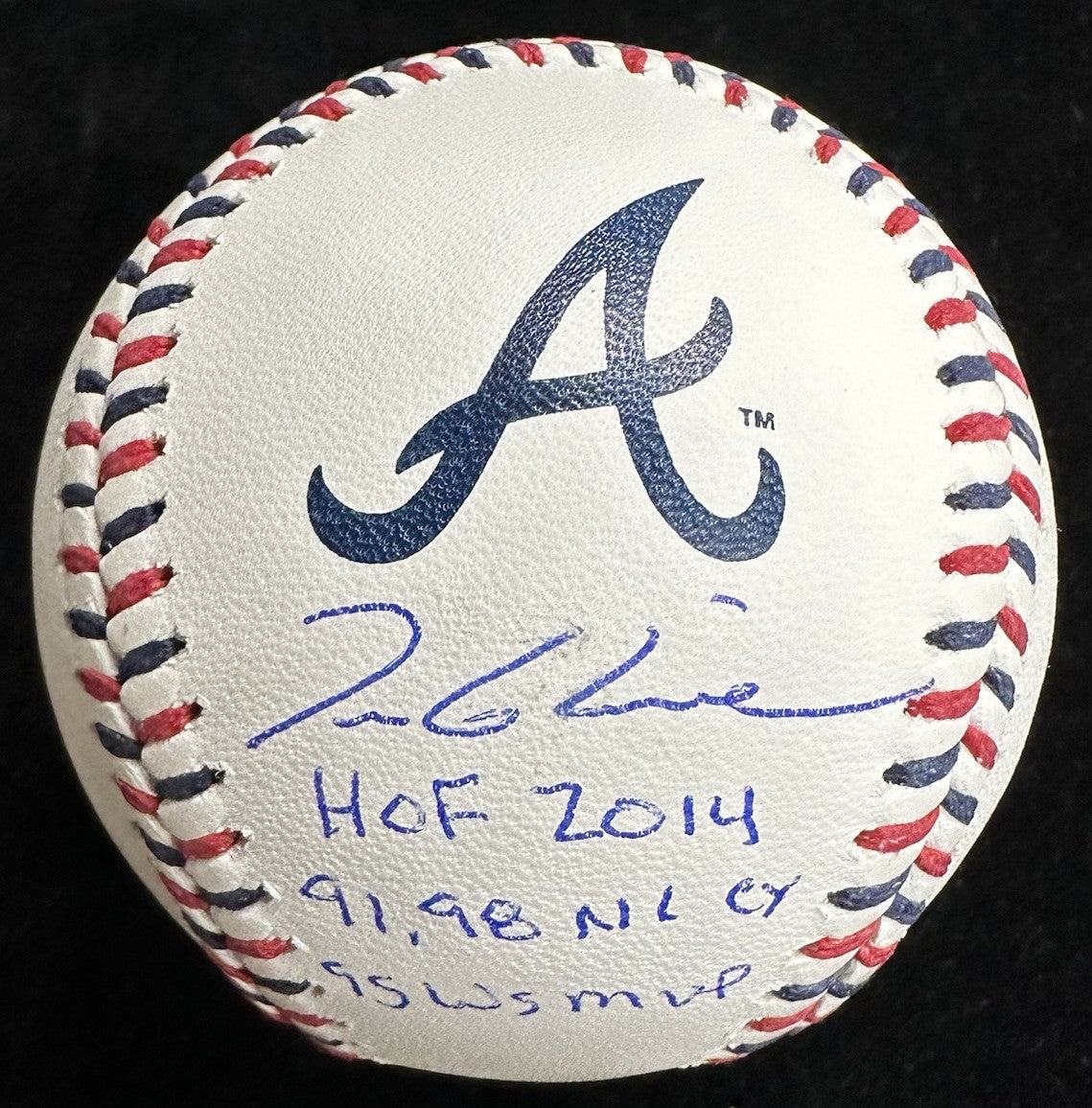 Tom Glavine Stat Signed Atlanta Braves Team Stitch Logo Baseball JSA