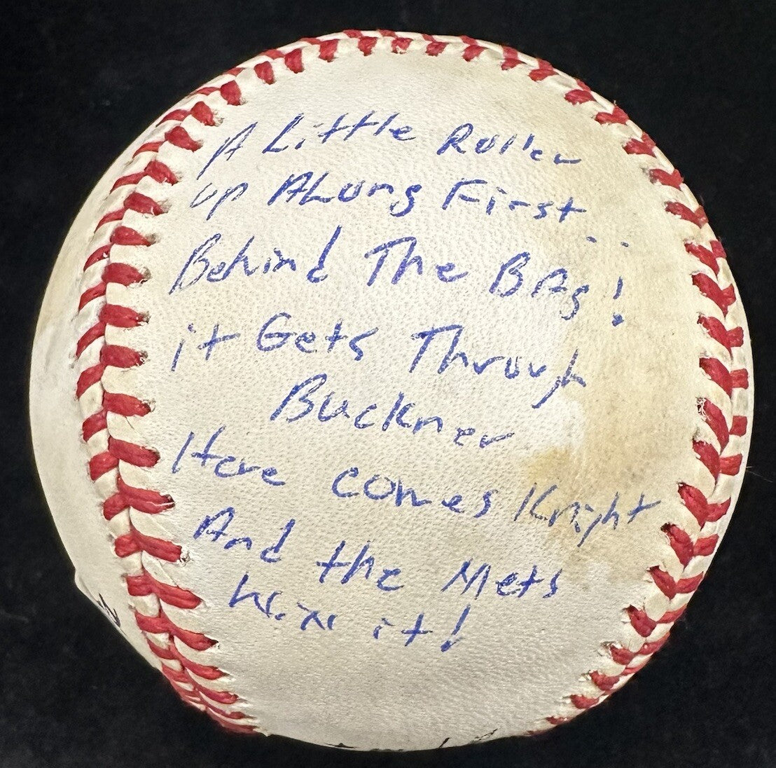 Mookie Wilson Bill Buckner 1986 WS Game 6 Stat Story Signed Baseball JSA PSA