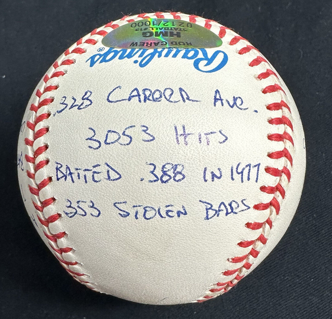 Rod Carew HOF 91 Signed Reggie Jackson Stat Baseball RJ Hologram