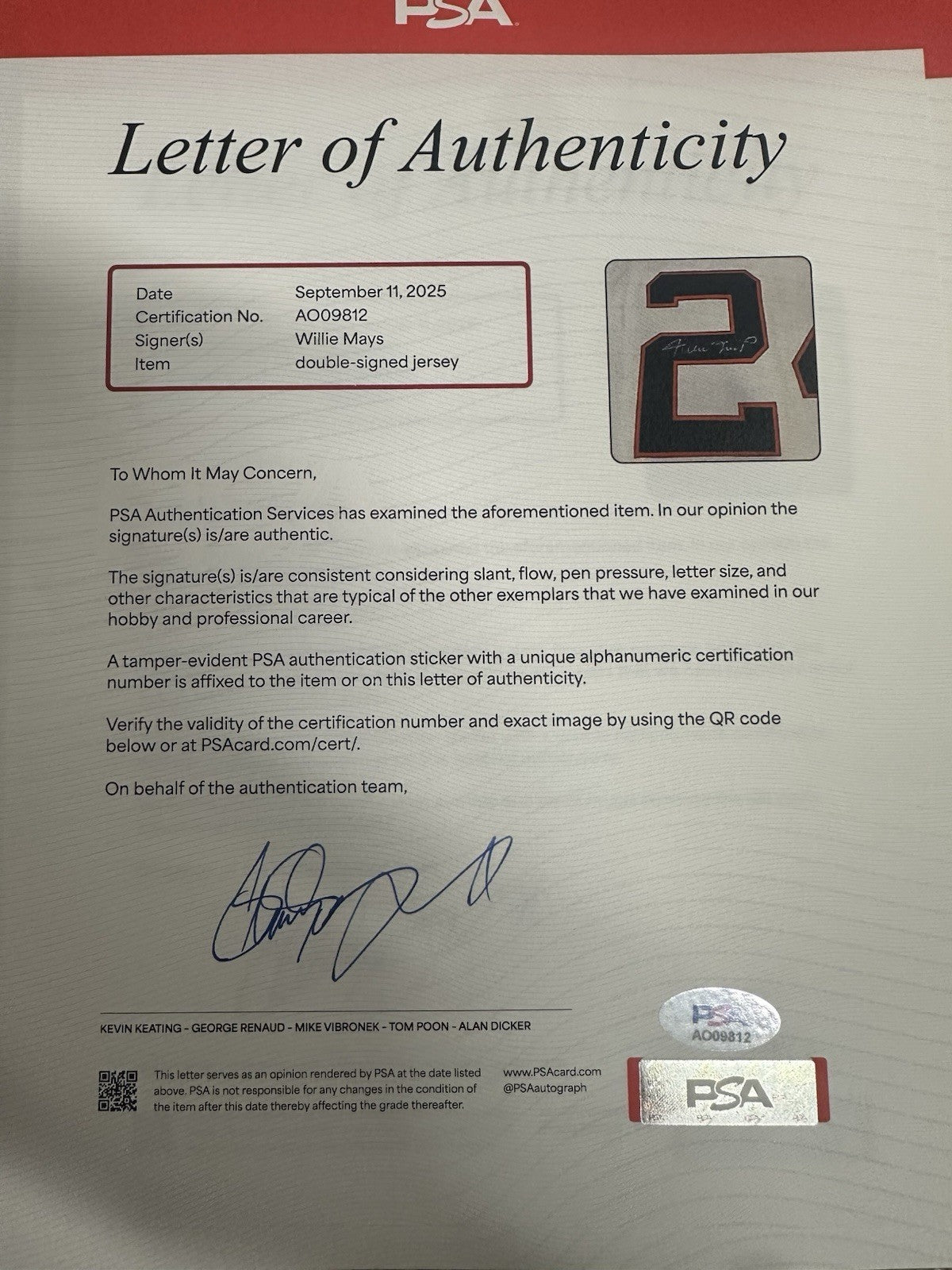 Willie Mays Double Signed Authentic Giants Mitchell Ness Jersey PSA/DNA Size 60*