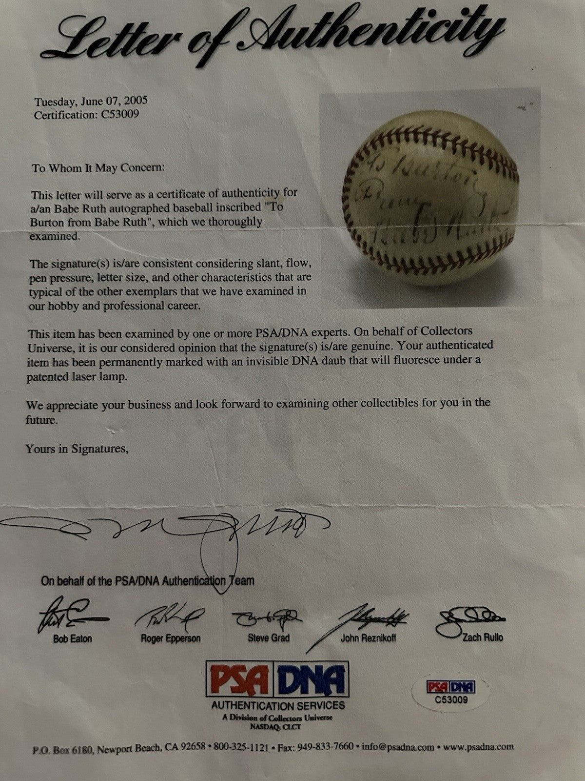 Babe Ruth Single-Signed ONL Frick Personalized “To Burton” Baseball PSA/DNA LOA