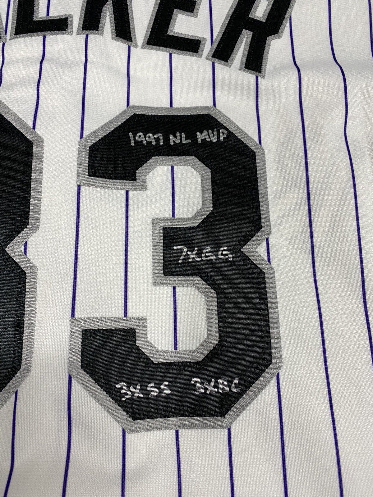 Larry Walker HOF 2020 97 MVP Stat Signed Authentic Rockies Jersey Beckett BAS