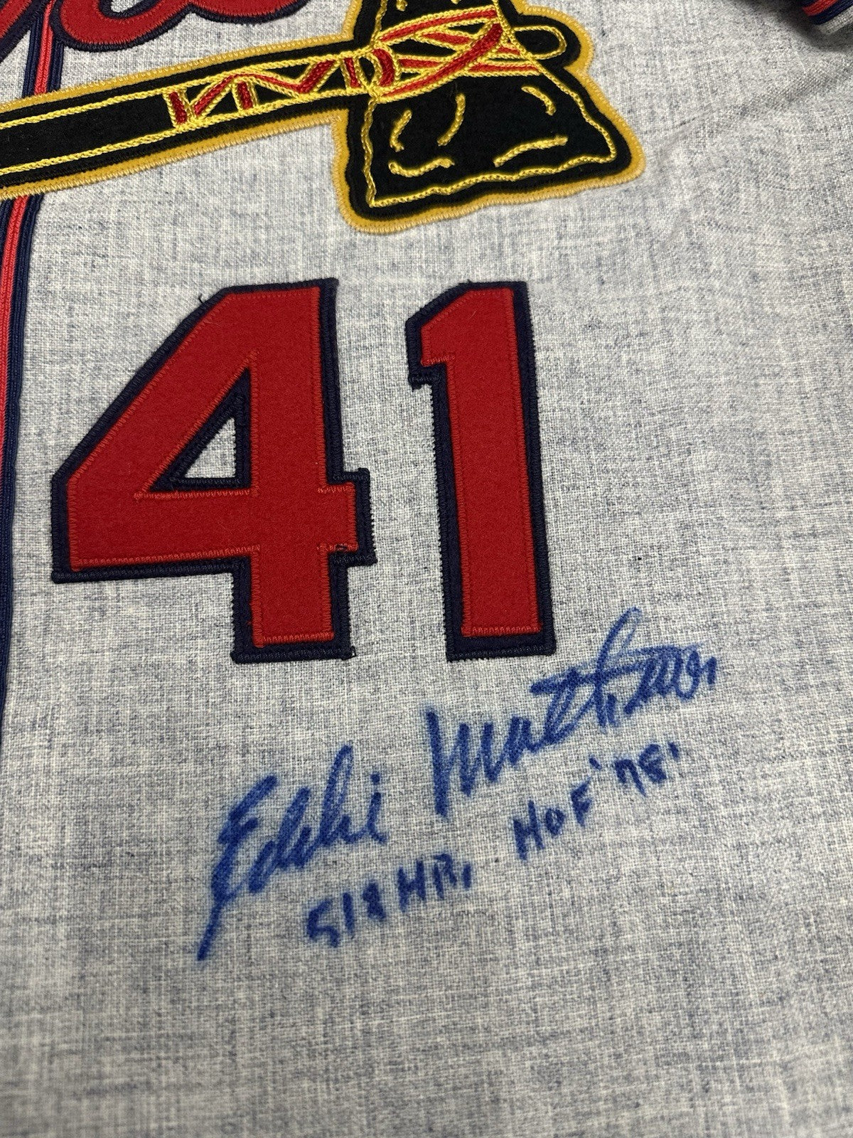 Eddie Mathews HOF 78 512 HR Signed Authentic Braves Mitchell Ness Jersey PSA LOA