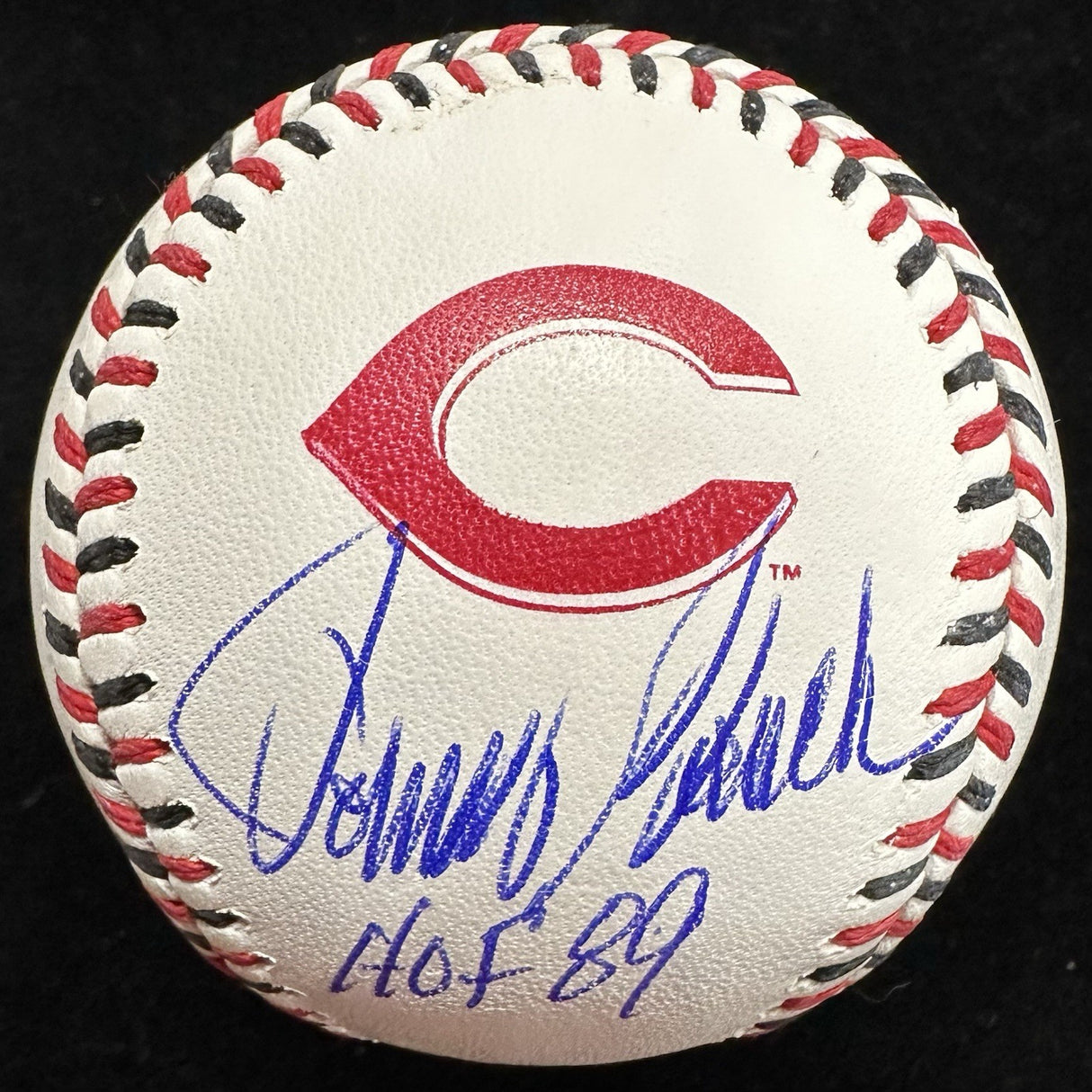 Johnny Bench HOF 89 Signed Reds Team Stitched Logo Baseball JSA
