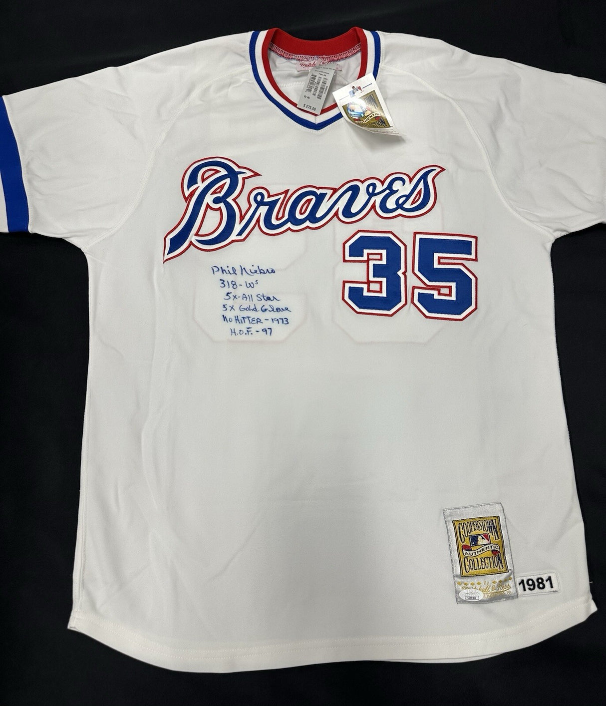 Phil Niekro Stat Signed Braves Mitchell & Ness Jersey JSA