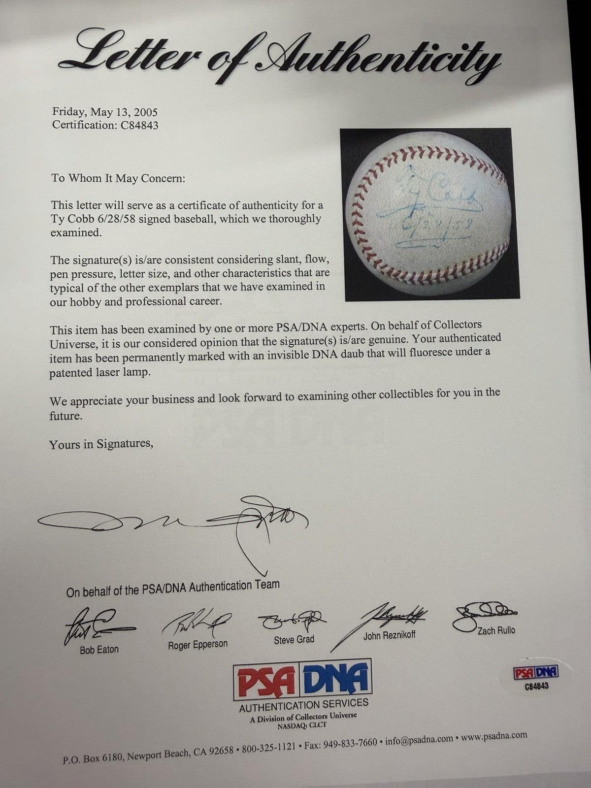 Ty Cobb Single Signed Harridge OAL Baseball PSA/DNA LOA