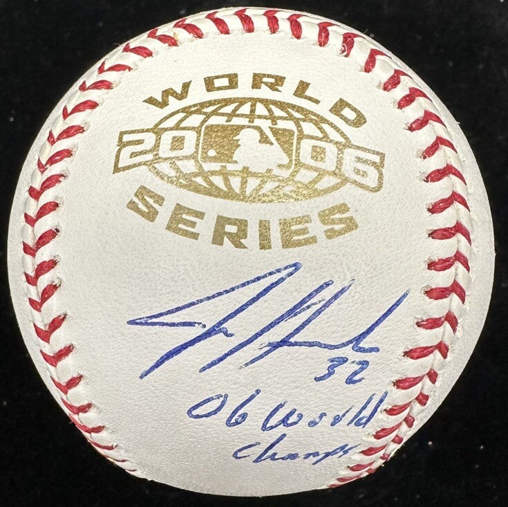 Josh Hancock 06 WS Champs Signed 2006 World Series Logo Baseball JSA LOA