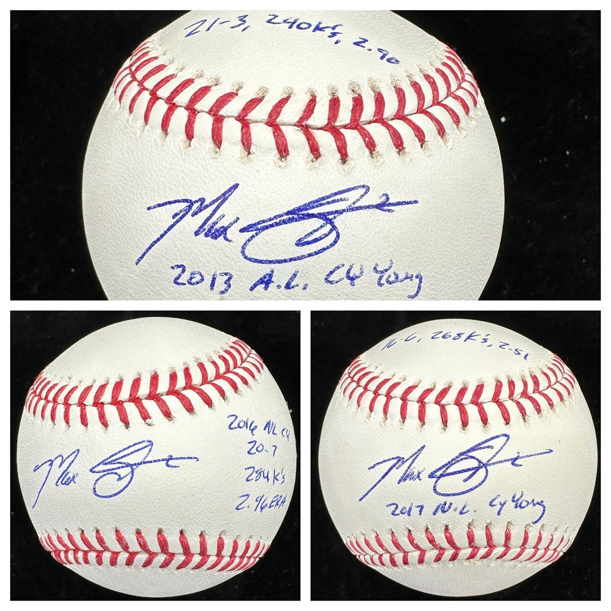 Max Scherzer 13, 16, 17 Cy Young Award Signed Stat Baseball Set MLB Holo