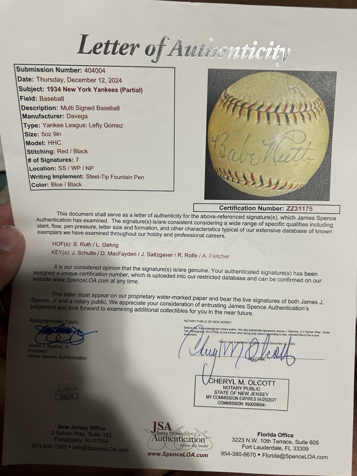 Babe Ruth Lou Gehrig Others Signed Baseball JSA LOA