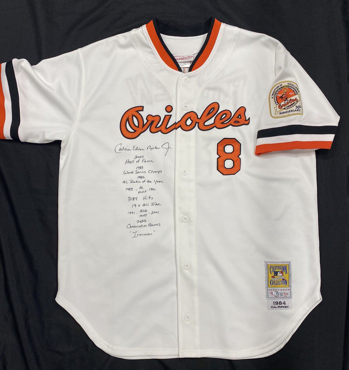 Calvin Edwin Ripken Jr. Cal Signed Full Name Stat Jersey Mitchell Ness Beckett