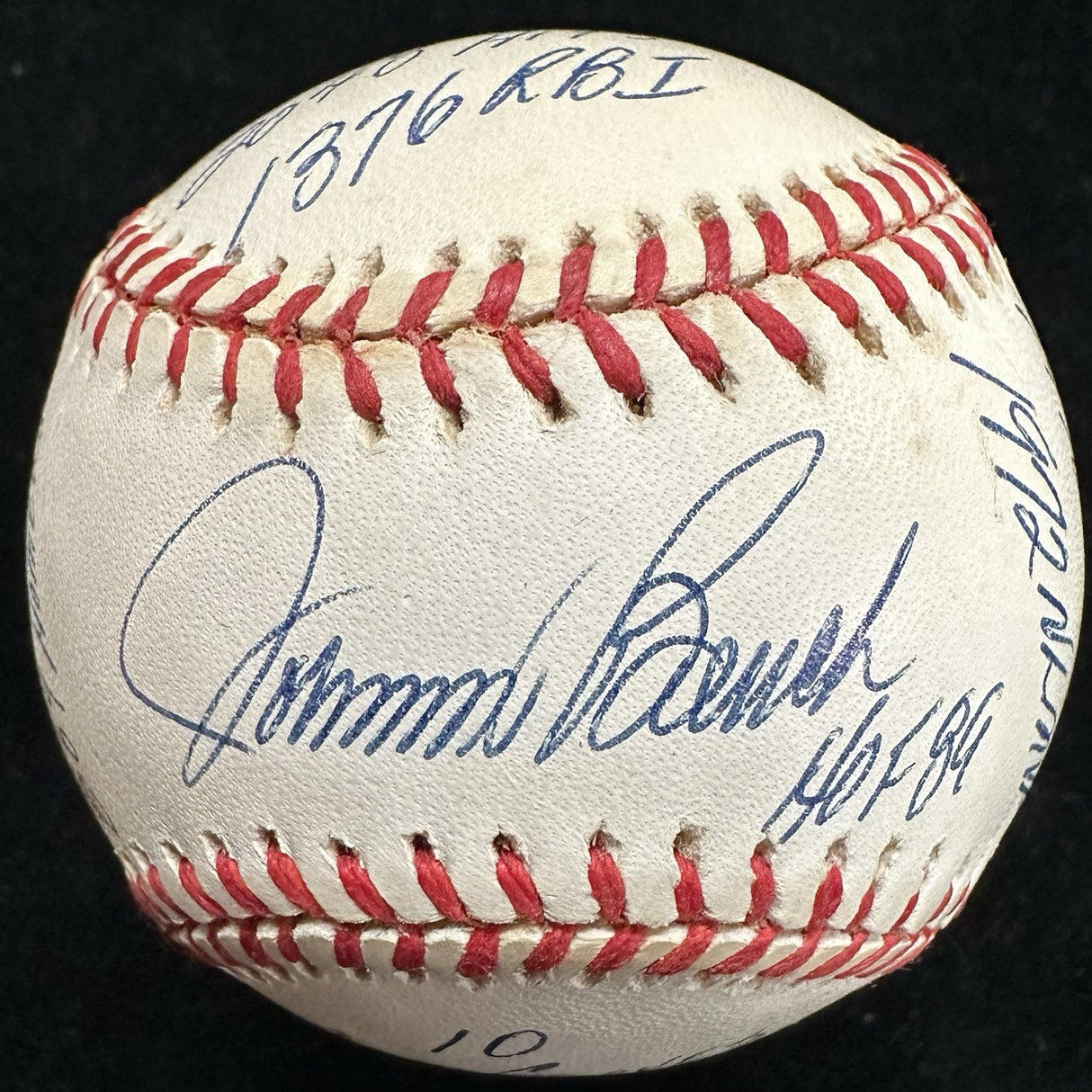 Johnny Bench HOF 89 MVP ROY Signed RJ Stat Baseball Reggie Jackson Holo