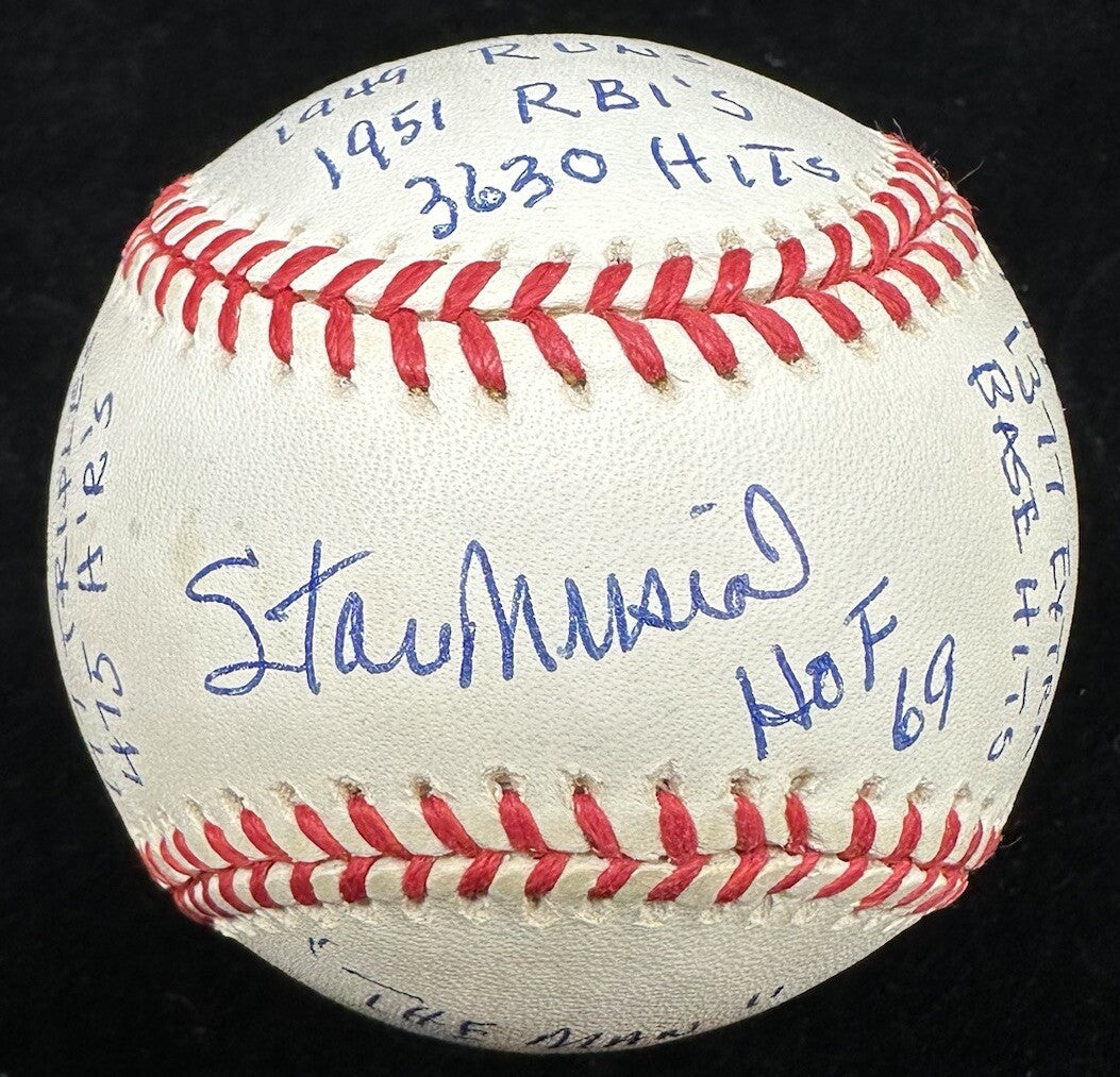 Stan Musial HOF MVP Signed RJ Stat Baseball Reggie Jackson Hologram