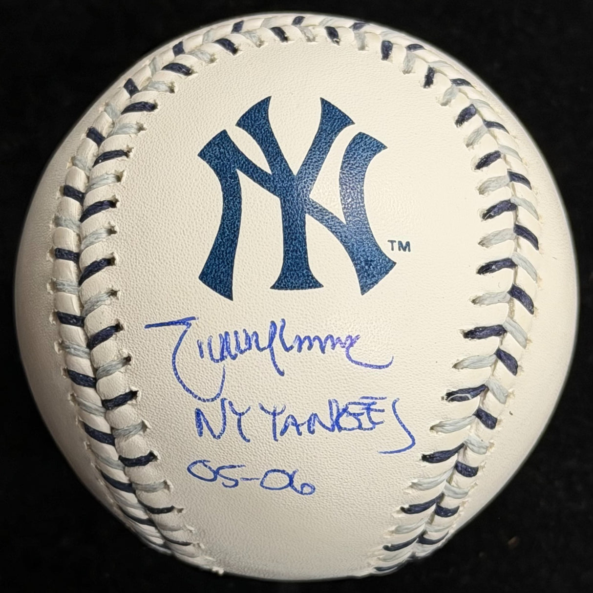 Randy Johnson NY Yankees 05-06 Signed Yankees Team Stitch Logo Baseball JSA