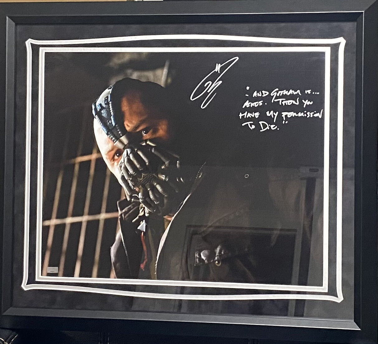 Tom Hardy Signed Bane 16x20 The Dark Knight Rises W/ Quote Celebrity Authentics