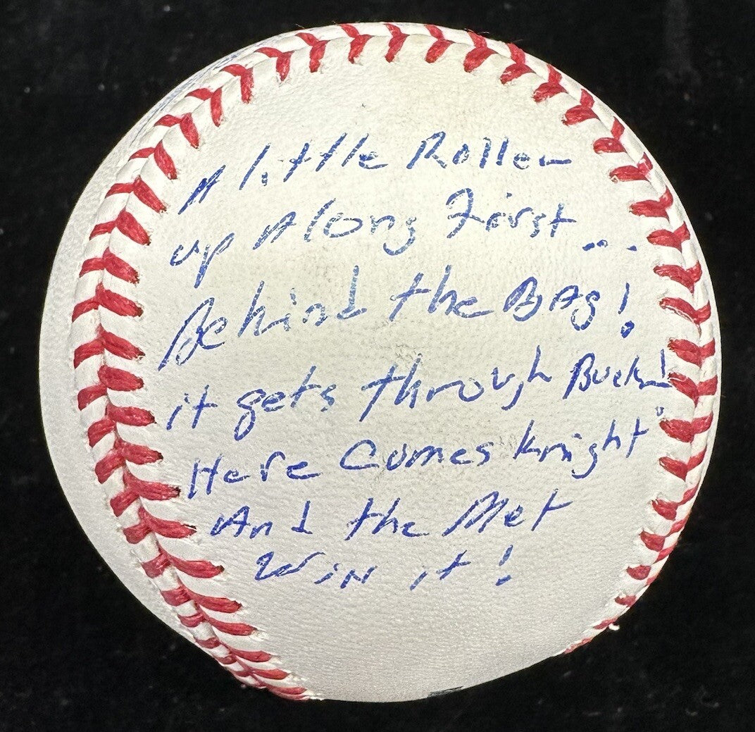 Mookie Wilson Bill Buckner 1986 WS Game 6 Stat Story Signed Baseball JSA PSA