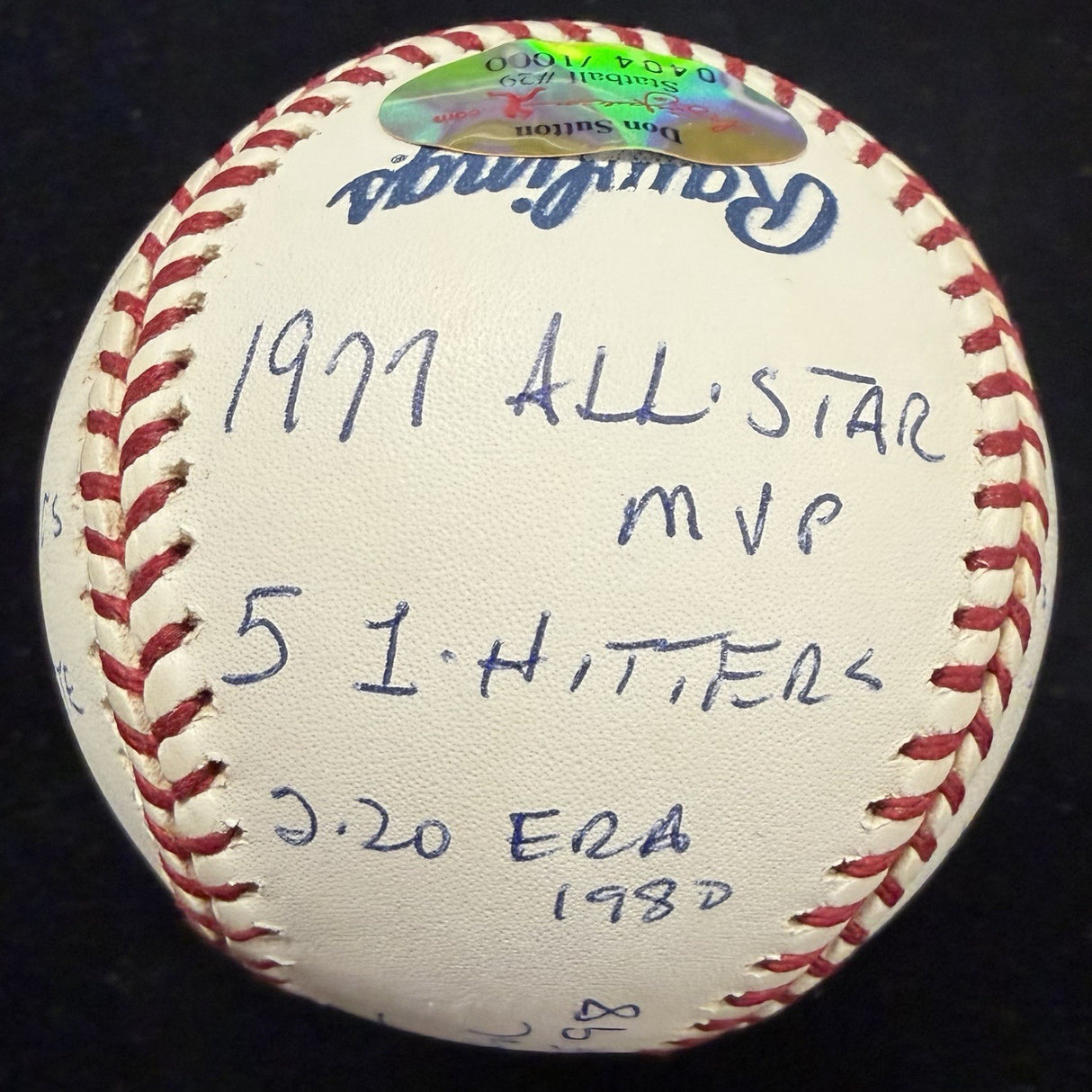 Don Sutton Signed Reggie Jackson Stat Baseball Complete Box Bag Cert