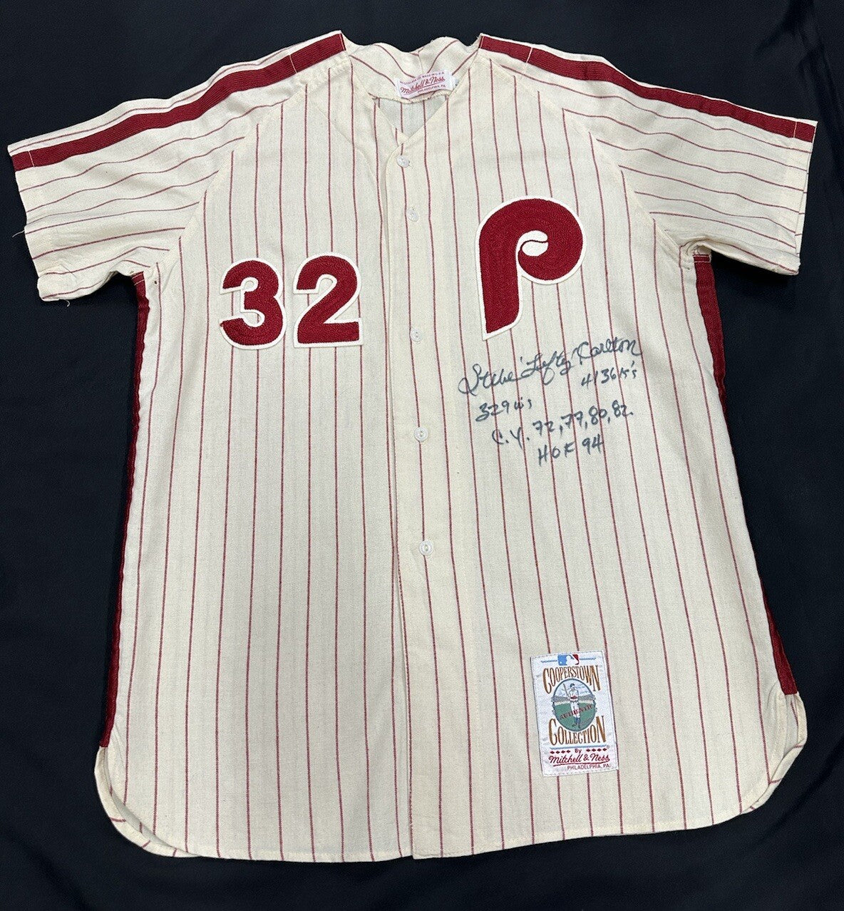Steve Carlton Signed Authentic Phillies Mitchell Ness Stat Jersey JSA LOA