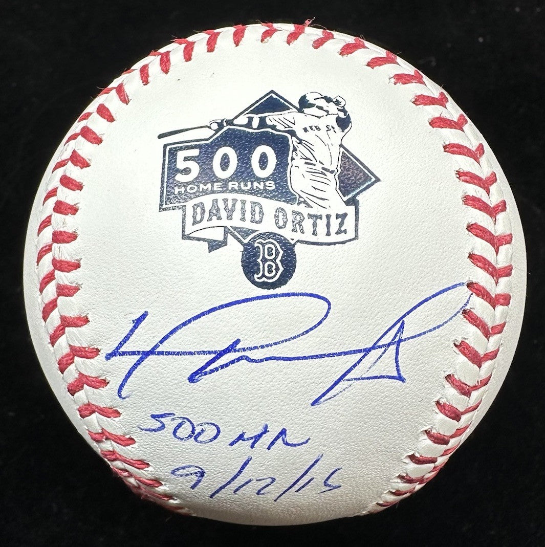 David Ortiz 500 HR 9/12/15 Signed 500 Home Run Logo Baseball Beckett Witness BAS