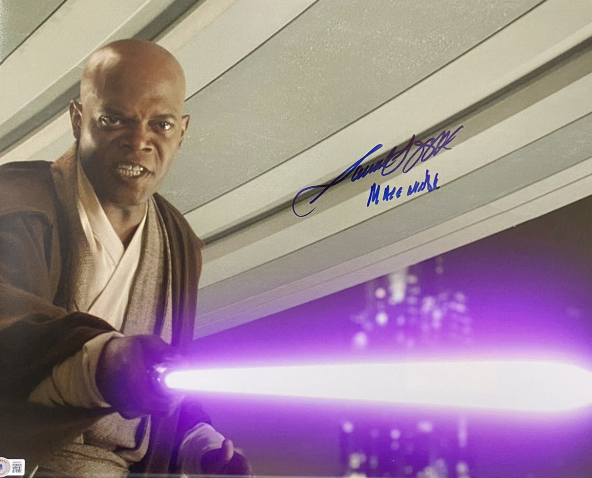 Samuel L Jackson Mace Windu Signed Star Wars Episode III 16x20 Photo Beckett Wit