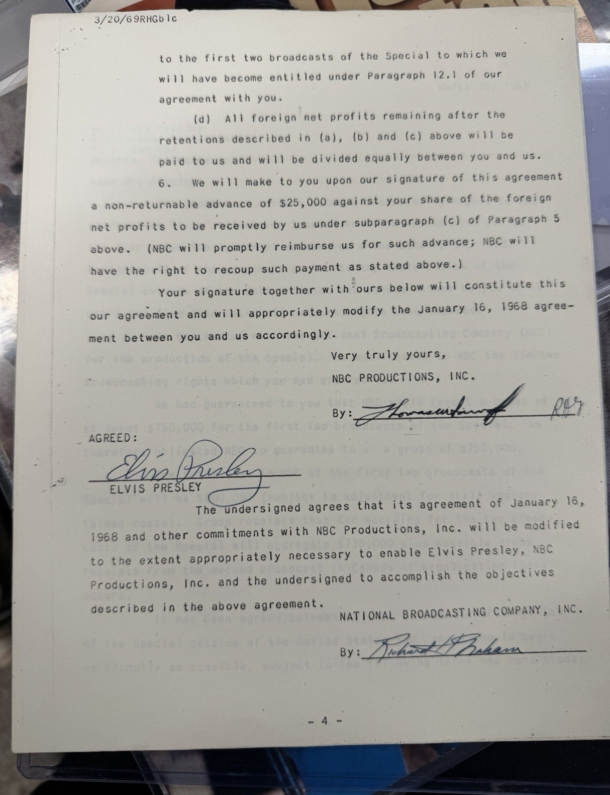 Elvis Presley Signed 1968 NBC Comeback Special Contract/Agreement PSA/DNA LOA