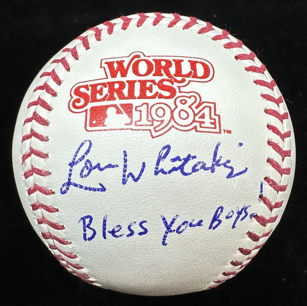 Lou Whitaker Bless You Boys Signed 1984 World Series Logo Baseball JSA