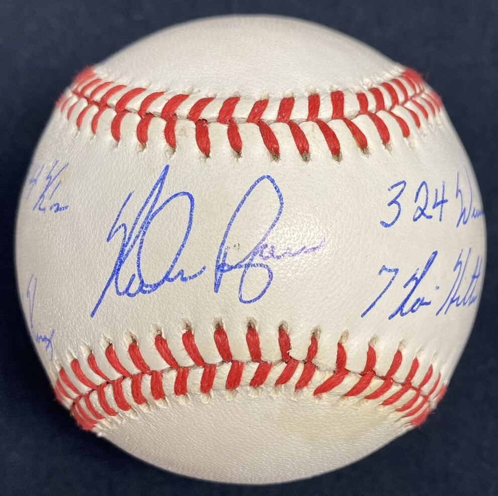 Nolan Ryan 5,714 K’s Strikeout King 324 Wins 7 No Hitters Signed Feeney Baseball